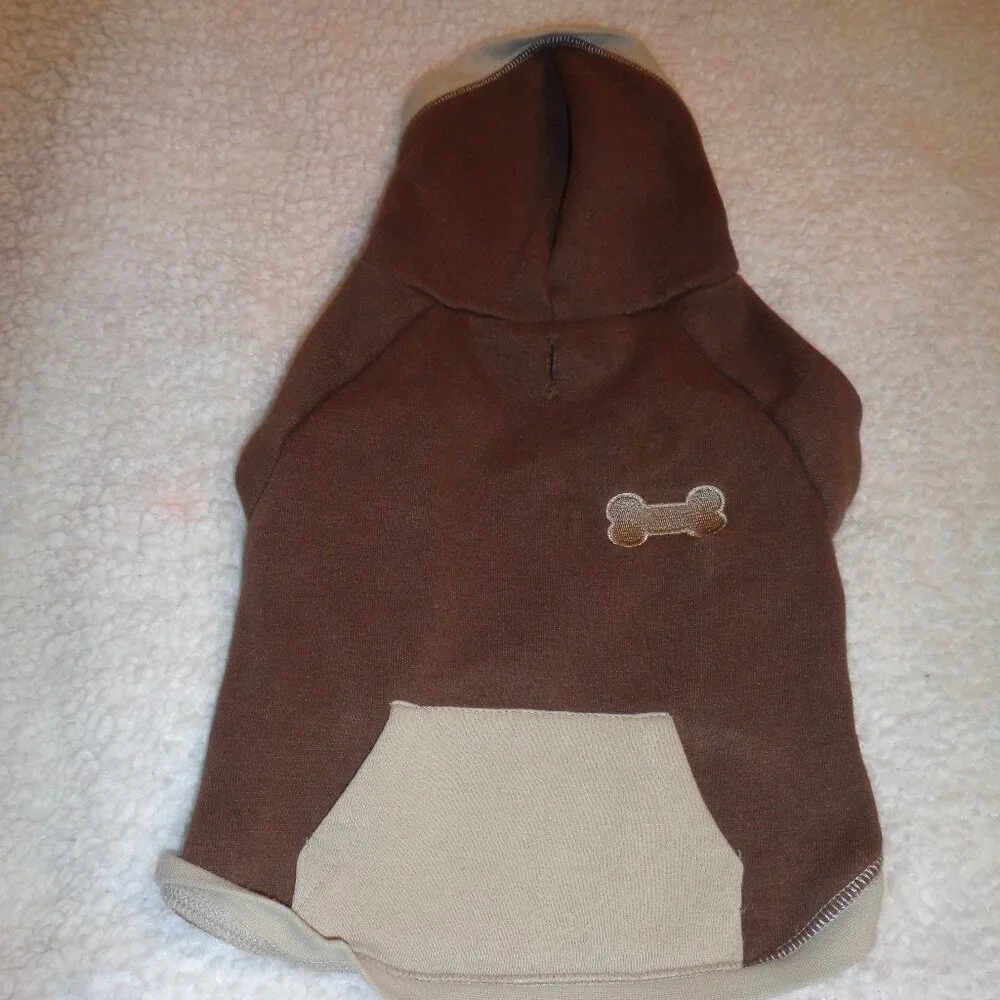 Pup Crew Dog or Cat Brown Hoodie with Bone Size Medium